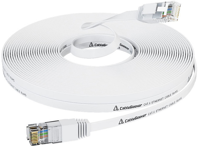 CableGeeker CAT6扁平乙太網路線 1Gbps/1000Mbps/NAS伺服器, 10m, 1個, 白色