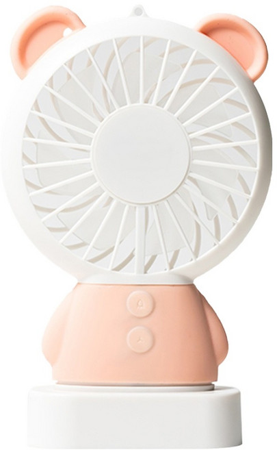 일리온 캐릭터 미니 핸디형 목걸이 탁상 겸용 휴대용 선풍기, 핑크베어
