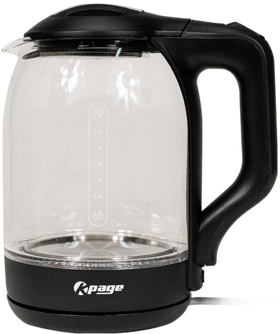 케이페이지 스테인레스 열판 무선 내열유리 전기포트 1.8L 블랙, KEP-G18B