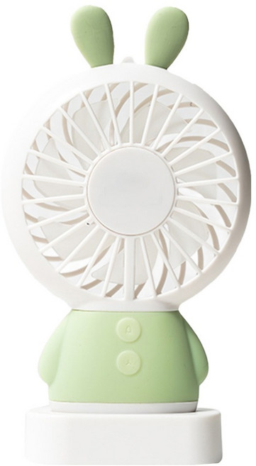 일리온 캐릭터 미니 핸디형 목걸이 탁상 겸용 휴대용 선풍기, 그린래빗