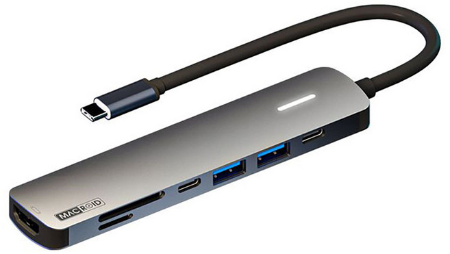 맥로이드 7포트 4K 100W HDTV 멀티 허브 어댑터 HDMI TF SD C타입 x 2 USB3.0 x 2, 그레이, 1개
