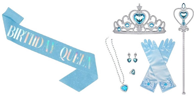 뷰라뷰 생일 파티 용품 티아라 + 어깨띠 + 액세서리 요술봉 코스튬 세트, 블루, 1세트