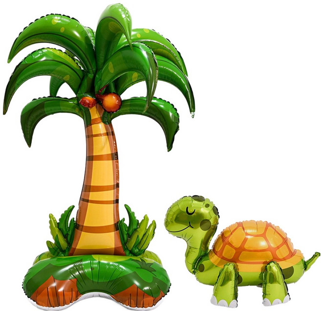 파티쇼 스탠드 은박풍선 대형 야자수 + 입체 동물 은박풍선 거북이 세트, 혼합색상, 1세트