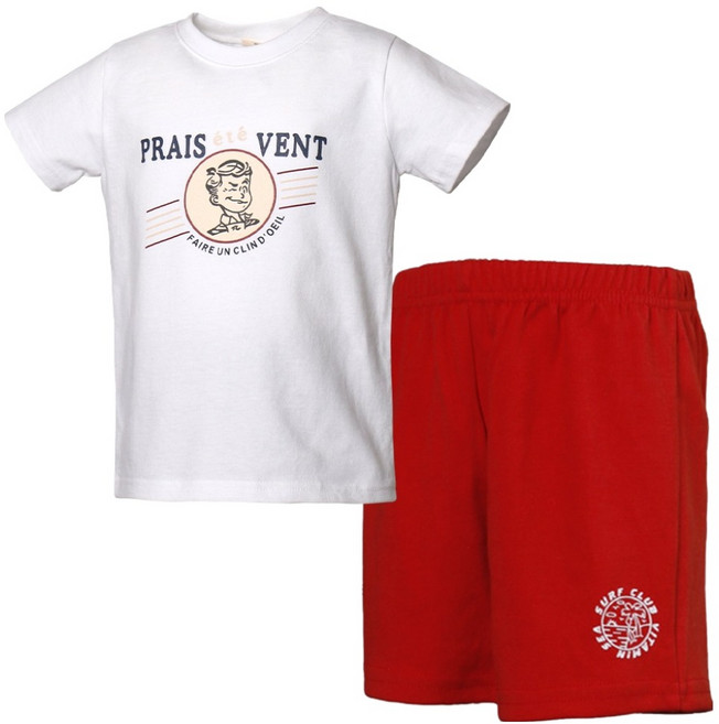 유라비 아동용 어페 나염 반팔 티셔츠 + 서프클럽 4부 반바지 세트