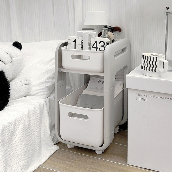 리빙웍스 다용도 주방 정리 바퀴있는 라운드 트롤리 대형, 2단