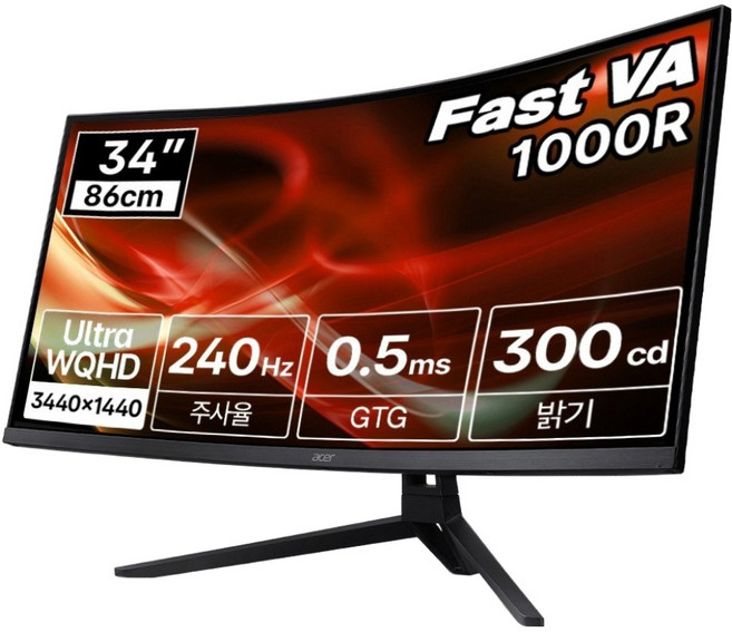 에이서 한성 UWQHD 240Hz 86cm 21:9 와이드 1000R 커브드 무결점 게이밍 모니터, 86.36cm, NITRO ED343CUR X