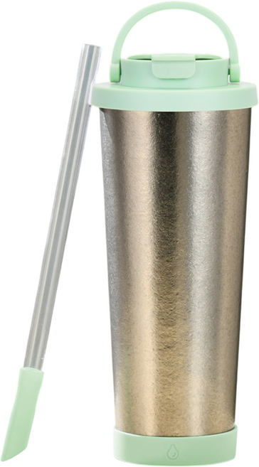 純钛雙層真空吸管杯 亮面款, 830ml, 1個, 淡綠色