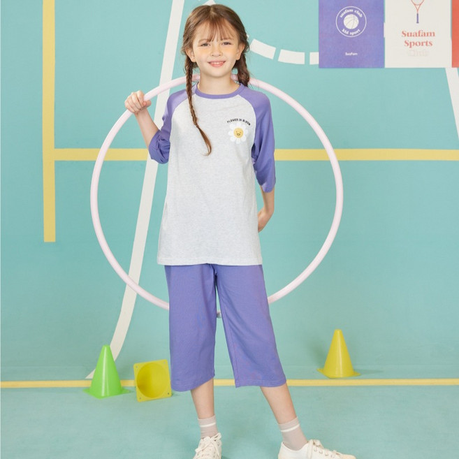 수아팜 여아용 스마일플라워 에어로쿨 7부 학생 내의 상하의 세트