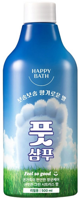 해피바스 필쏘굿 보송보송 항균 케어 풋샴푸 그린 시트러스향 리필, 1개입, 1개, 500ml