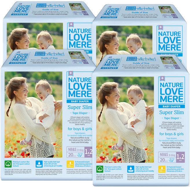 네이쳐러브메레 슈퍼슬림 밴드형 기저귀 소형 S 남여공용 20p x 4개, 1단계, 80매
