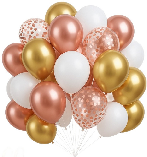 코히모 컨페티 크롬메탈 혼합풍선 30cm 4종 60p + 리본끈 세트 5W0354, 1세트, 골드, 메탈릭로즈골드, 로즈골드컨페티, 화이트
