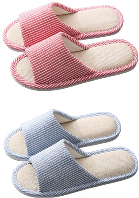 아리코 쿠션 스트라이프 거실 실내화 커플 2종 세트, 레드, 블루, 1세트