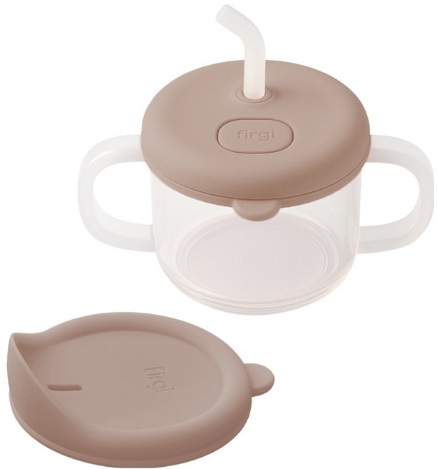 퍼기 처음 쓰는 말랑 자기주도 실리콘 양손 빨대컵 세트, 200ml, 1세트, 토프브라운