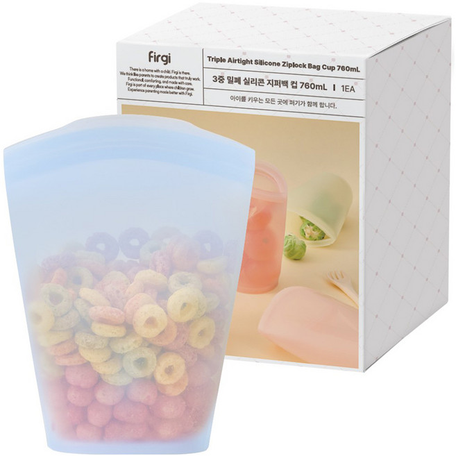 퍼기 3중 밀폐 실리콘 지퍼백 컵형 760ml, 파스텔블루, 1개