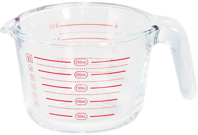 발룬피니 내열강화유리 다용도 계량컵, 1개, 250ml, 투명