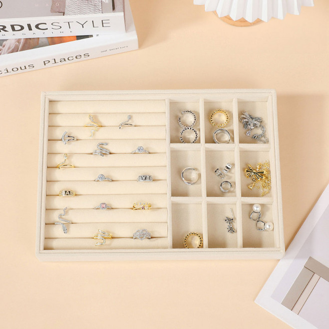 간편벨벳 악세서리 정리 대용량 초대형 트레이 하프, 베이지, 1개