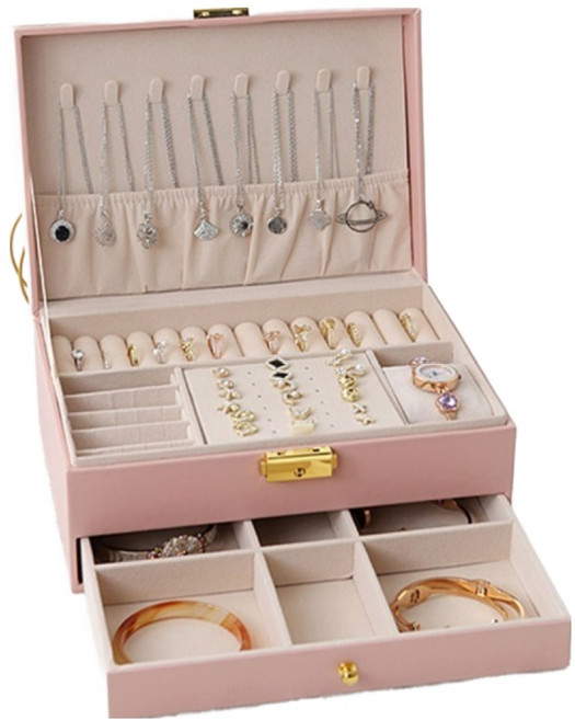 2단 골드락 악세서리 보관함, 연핑크, 1개
