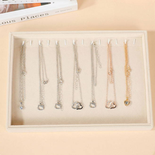 간편벨벳 악세서리 정리 대용량 초대형 트레이 목걸이칸, 베이지, 1개