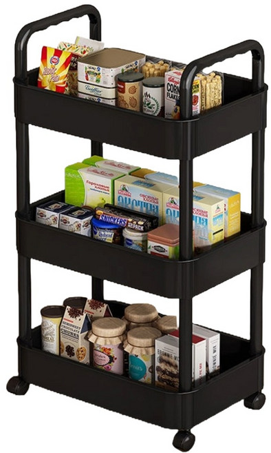라라공방 이동식 선반 3단 트롤리, 블랙, 1개