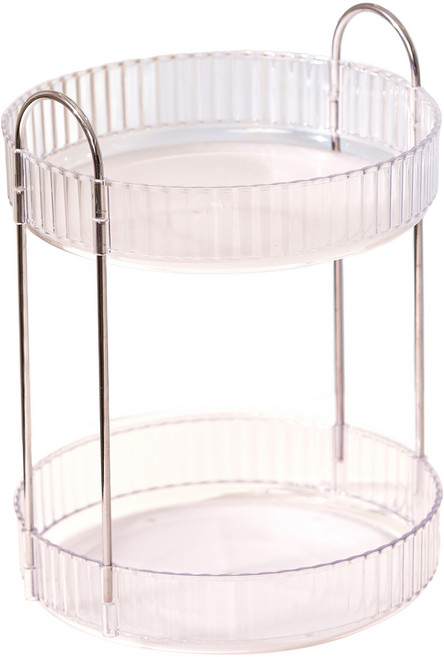 리야홈 회전 트레이 화장품 정리대 2단, 1개, 투명 + 실버 프레임
