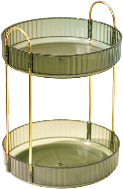리야홈 회전 트레이 화장품 정리대 2단, 1개, 그린 + 골드 프레임