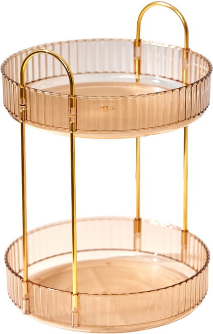 리야홈 회전 트레이 화장품 정리대 2단, 1개, 로즈골드 + 골드 프레임