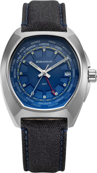 로만손 악티우스 뉴 GMT 38 가죽 워치 RWALFM5BS006WHSB0