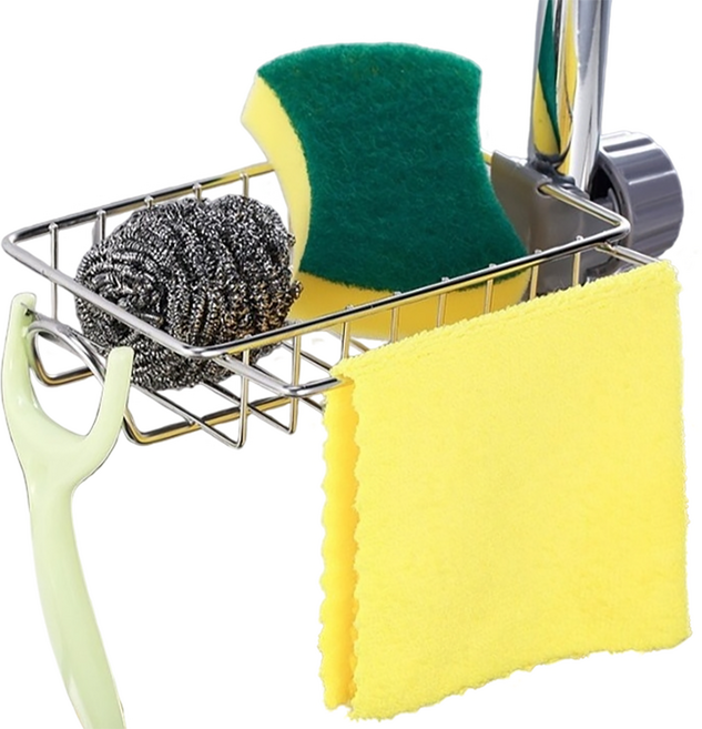 JAR 嚴選 電鍍不鏽鋼水龍頭多功能置物瀝水架 升級款, 1個, 銀色