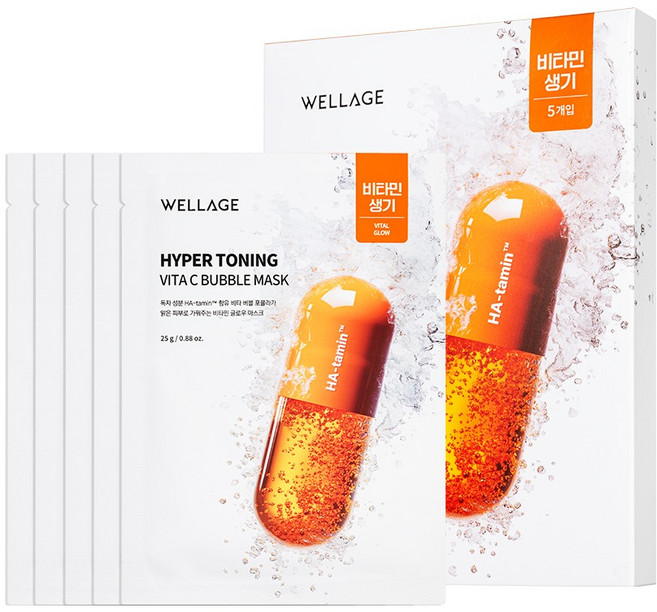 WELLAGE 唯拉珠 Hyper Toning 維他命C泡泡麵膜, 1個, 5入