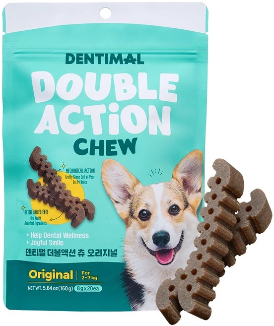 덴티멀 강아지 더블액션 츄 오리지널 석세포 치석관리 덴탈껌, 배, 160g, 1개 - 쿠팡