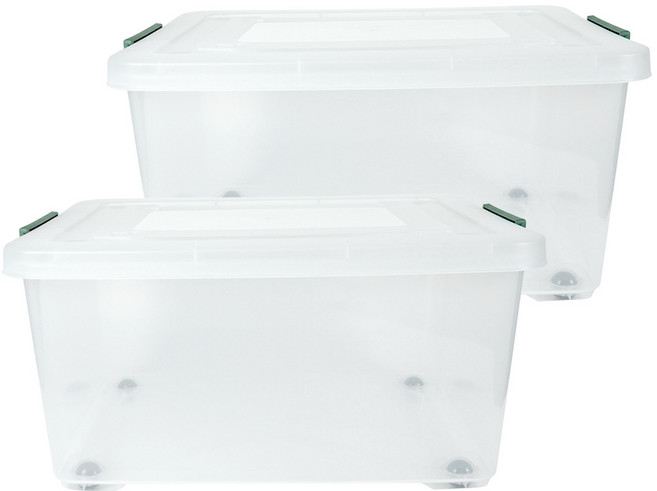 스페이스에디터 투명 베이직 리빙박스, 올리브그린, 2개