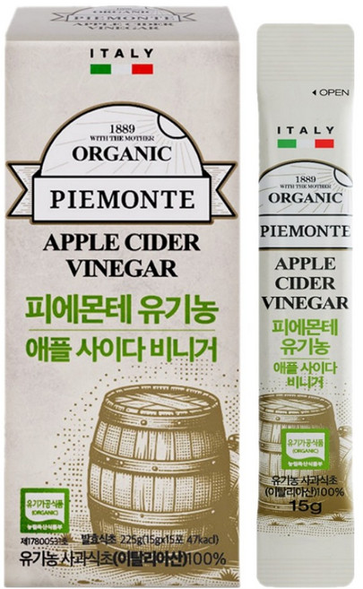 피에몬테 애사비 유기농 사과식초 스틱, 1개, 225g