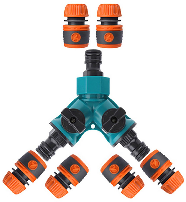 길그리 3구 Y자 밸브형 호스 분배기 + 원터치 어댑터 12~16mm 6p 세트, 1세트, 혼합색상