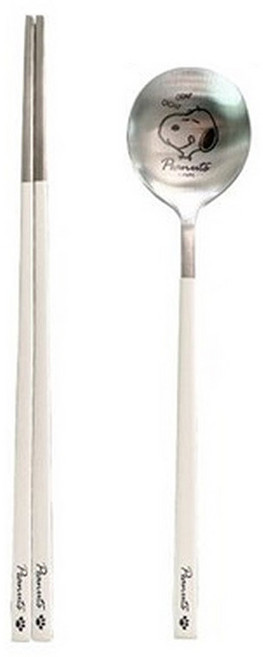 BoCuisine 史努比 湯匙 + 筷子餐具組, 筷子 + 湯匙, 1組, 象牙白