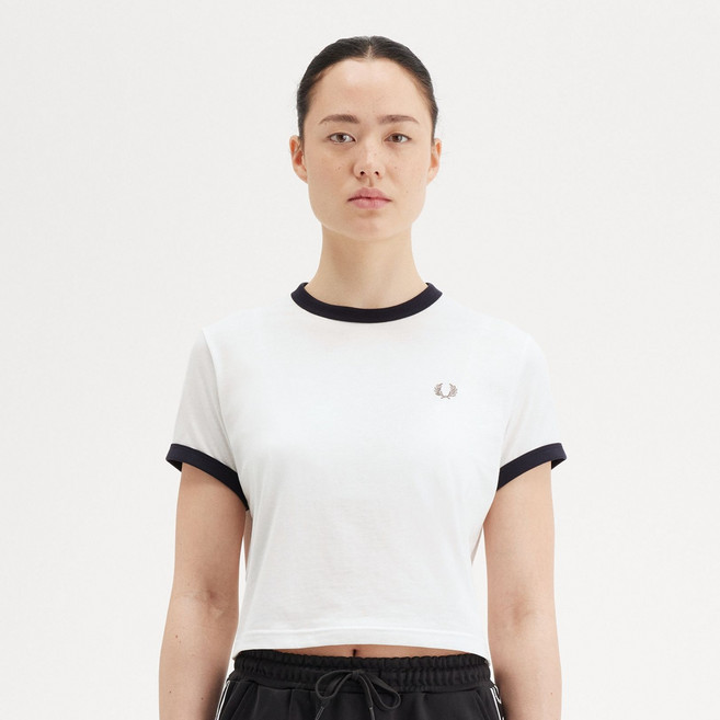 FRED PERRY 女款短版滾邊短袖T恤 G9163