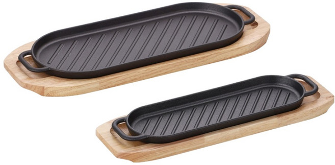 리빙아트 타원 그릴팬 대 + 소 2종 세트, 무쇠, 1세트