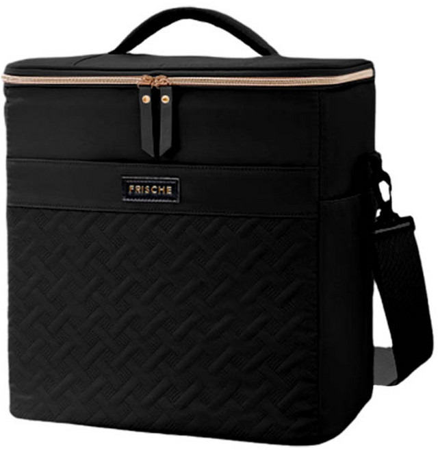 FRISCHE 韓式優雅編織牛津布大容量保冷包 30 x 22 x 32cm, 經典黑