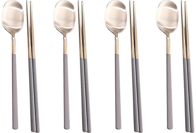 DALPAENGI LIVING 304不鏽鋼簡約美型4人餐具組, 筷子 4雙 + 湯匙 4支, 1組, 灰色