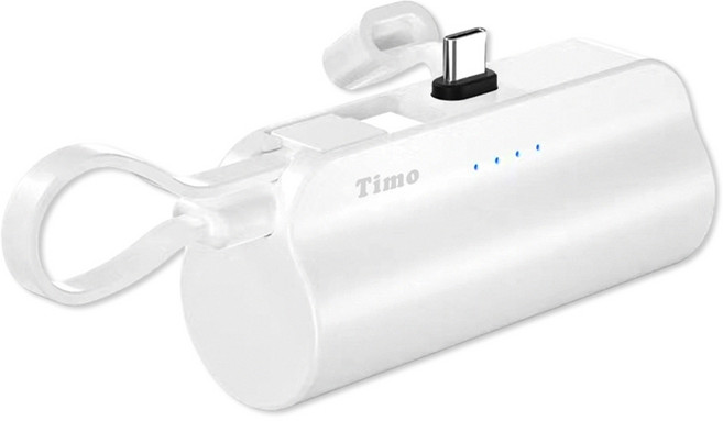 Timo Type-C直插式支架口袋行動電源 5000mAh 附Lightning轉接頭, POT-408TC, 白色