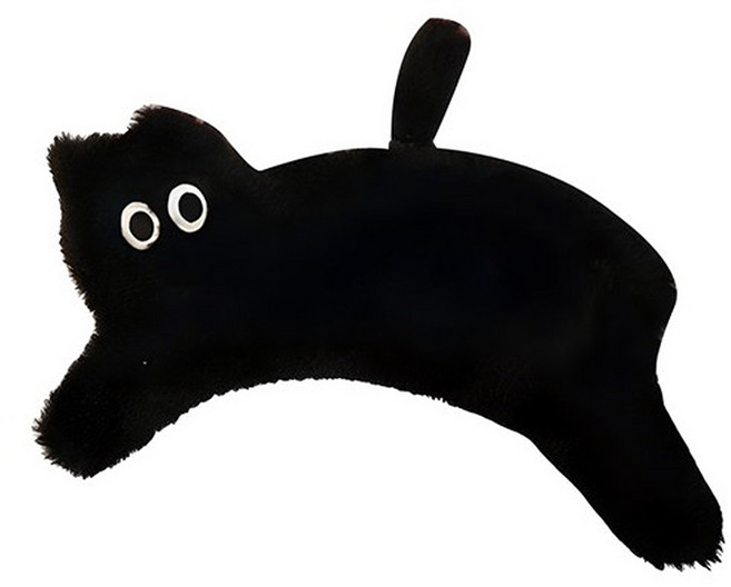 ARTJOY 萬用貓咪造型筆袋 黑色 可愛造型 毛絨材質 拉鍊筆袋, 1個