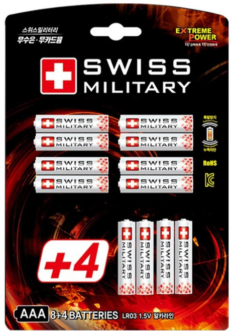 스위스밀리터리 알카라인 AAA 건전지 카드형, 12개입, 1개