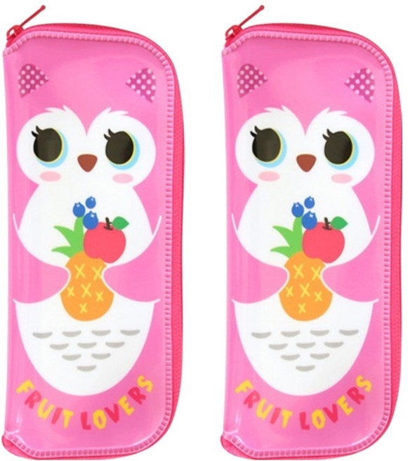 애니팜 와이드 수저케이스 부엉이, 핑크, 2개
