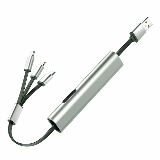 Reddot 紅點生活 3合1金屬便攜伸縮充電線, 27cm, 科技銀, 1條