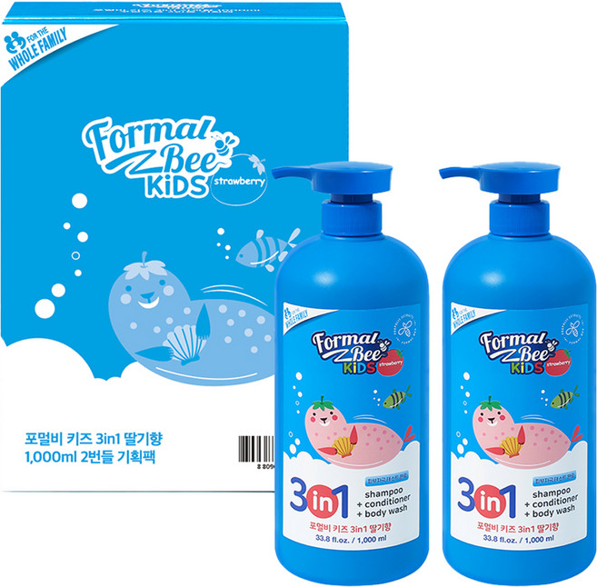 포멀비키즈 3in1 바디워시 딸기향, 1L, 2개