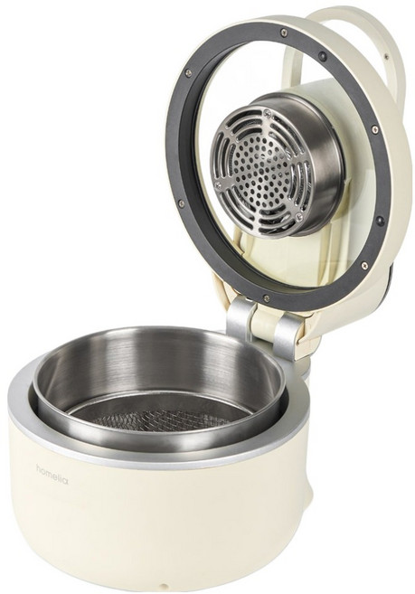 HOMELIA 全不鏽鋼玻璃全開式氣炸鍋 5L, 奶油白, G-11