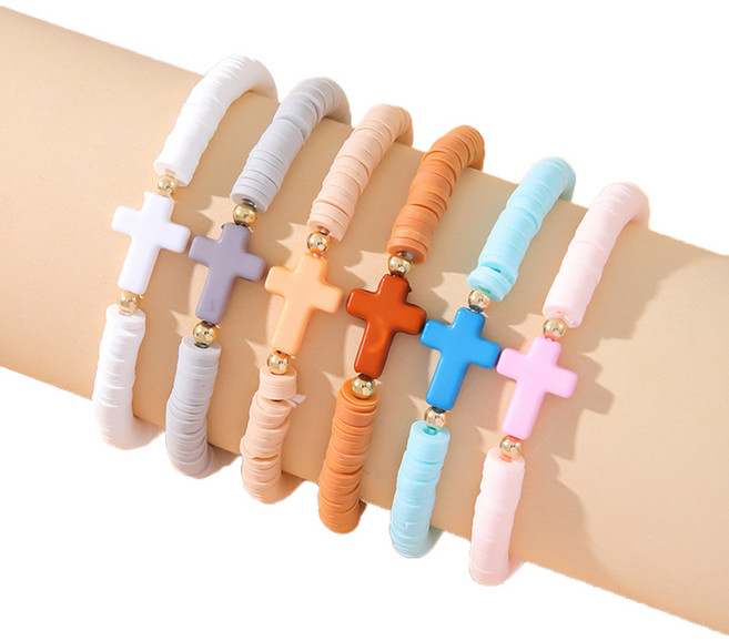 지피코 종교용품 파스텔톤 귀여운 십자가 팔찌 6종 세트, 혼합색상, 1세트