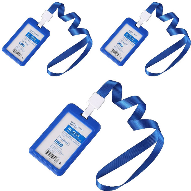 굄스 끈이있는 직원 이름표 명찰 6.9 x 11 cm, 블루세로형, 3개