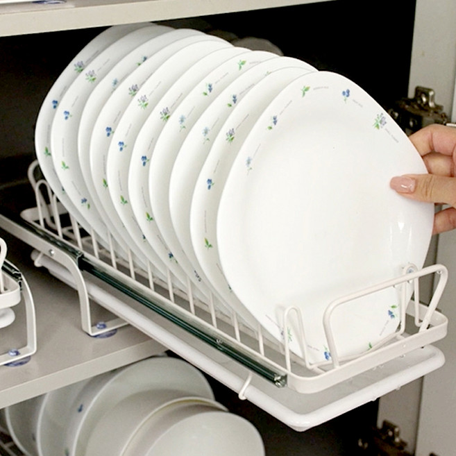 리빙톤 슬라이딩 레일 선반 접시형 + 그릇형, 1세트, 화이트