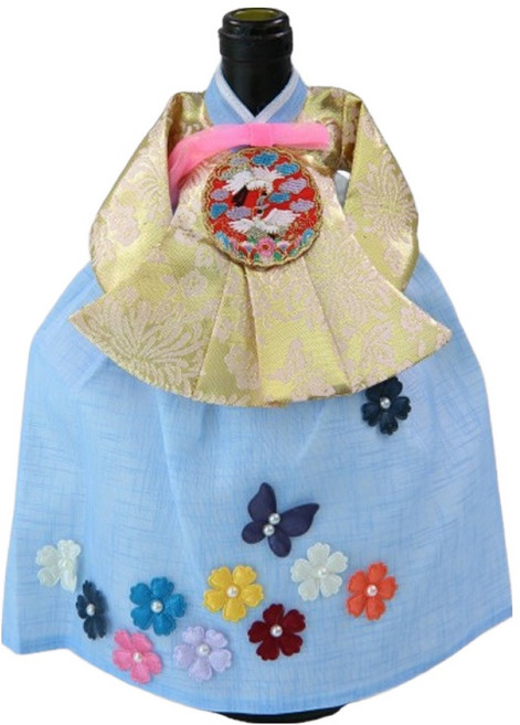 해피툴 궁중한복 하늘꽃과 나비 치마 와인커버, 하늘색, 1개