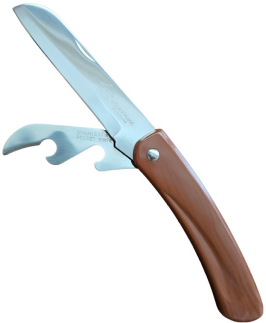 키친하우스 휴대용 캠핑용 피크닉 다용도 캔오프너 쌍접과도, 브라운, 1개